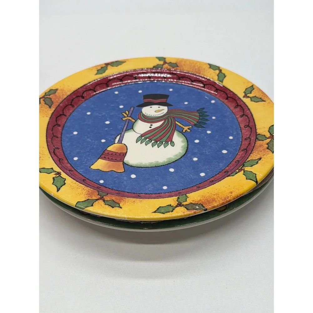 Sweet Shoppe Christmas Snowman Salad Plates Set of 4 Multicolor 3041-46